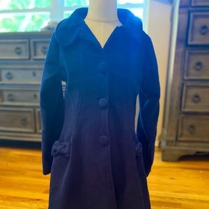 Girls Chasing Fireflies Navy Wool Coat with bow details Size 8